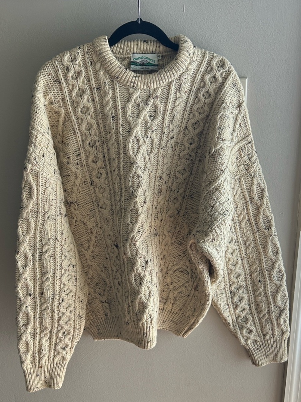 Aran Crafts Cable Knit Crewneck Sweater in Cream
